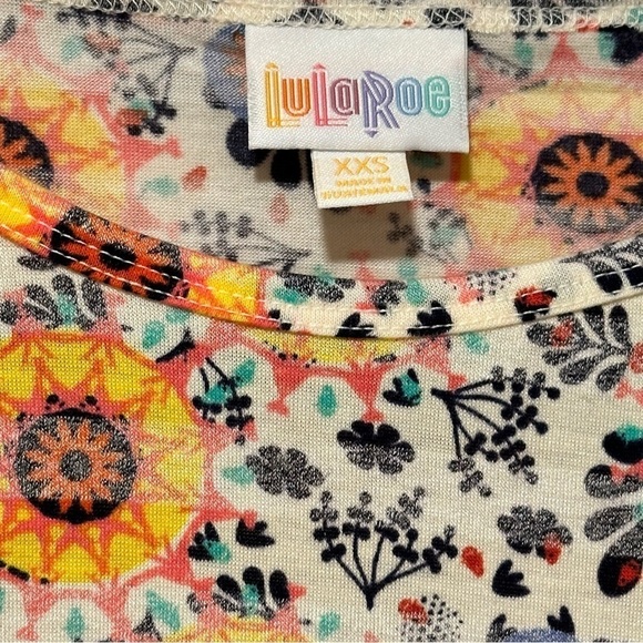 LulaRoe Irma Tunic Short Sleeve Sunflower Floral Yellow Red Blurred XXS-XS 00-0 - Picture 6 of 15